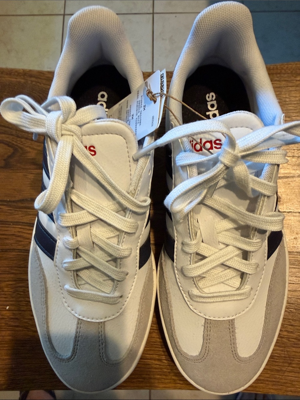 adidas White Sneakers with Navy Stripes